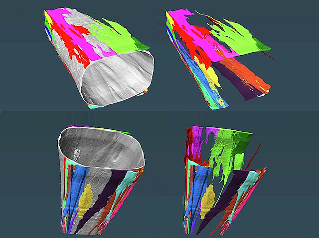unes estructures com conductes de secció quadrada amb diferents colors sobre la seua superfície